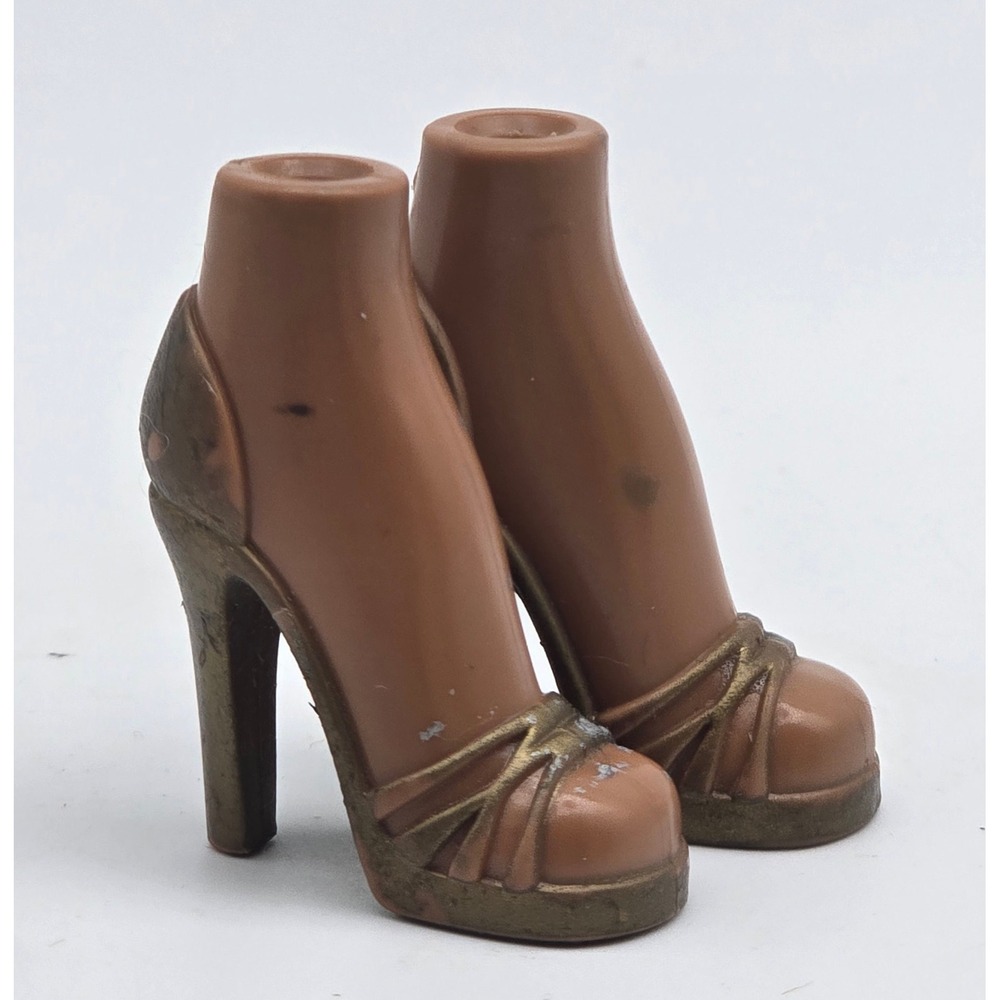 Bratz Doll Snap On Feet Shoes Bronze Gold Platform Strappy High Heels Y2K
